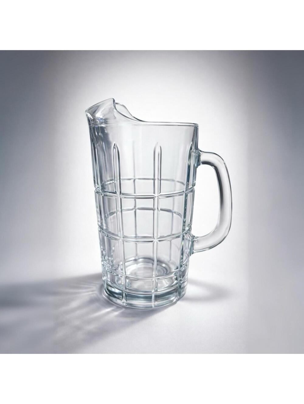 Vintage-Style Clear Glass Pitcher with Grid Pattern - 7.5 Inch Tall
